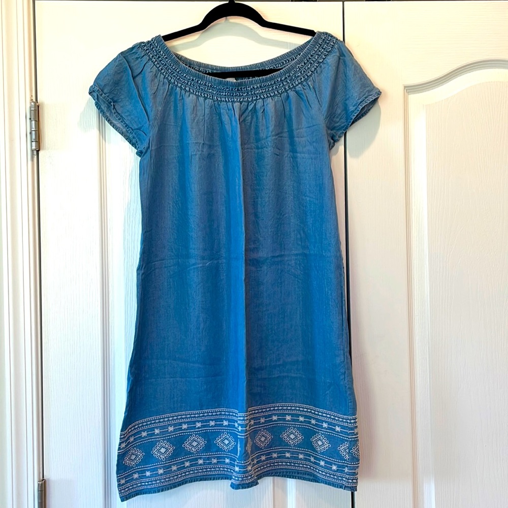 Chambray sundress with embroidered detail!